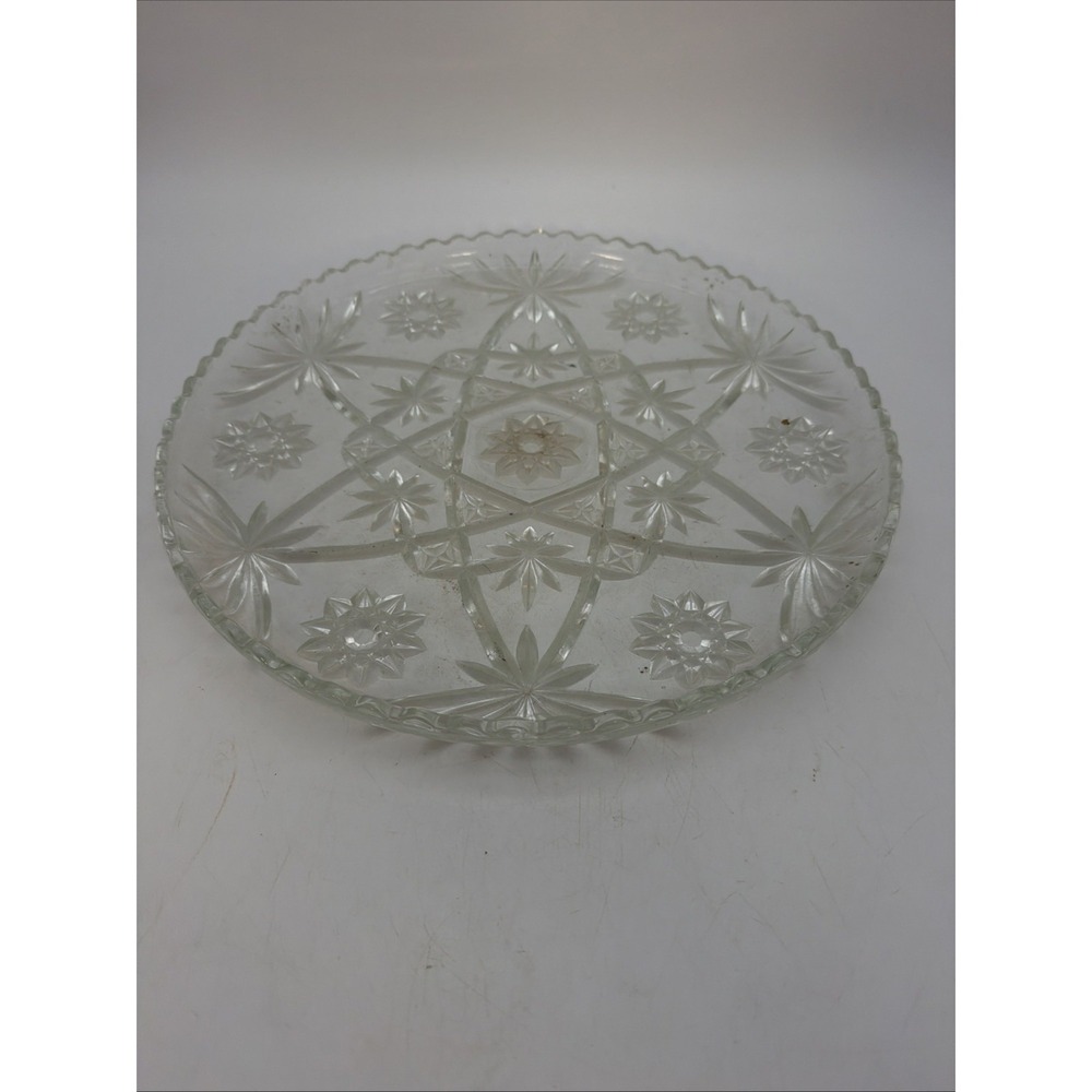 Vintage Anchor Hocking Star of David 11" Round Serving Cake Plate Clear Glass